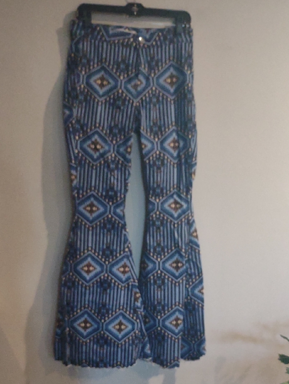 Rock&Roll Denim Bargain Button Bell Blue/Brown Aztec Flare Jeans‎ Womens 28/34